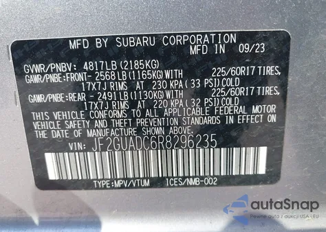 2024 Subaru Crosstrek Premium z USA, uszkodzony, nr VIN JF2GUADC6R8296235